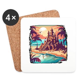 Sandcastle / Building / Playing / Castle / Holiday - Coasters (set of 4) - white - Front