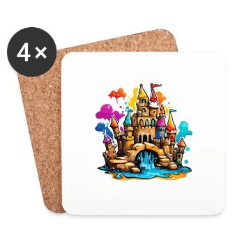 Sandcastle / Building / Playing / Castle / Holiday - Coasters (set of 4) - white - Front