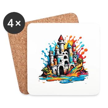 Sandcastle / Building / Playing / Castle / Holiday - Coasters (set of 4) - white - Front