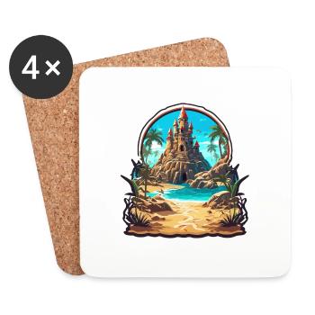 Sandcastle / Building / Playing / Castle / Holiday - Coasters (set of 4) - white - Front
