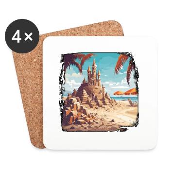 Sandcastle / Building / Playing / Castle / Holiday - Coasters (set of 4) - white - Front