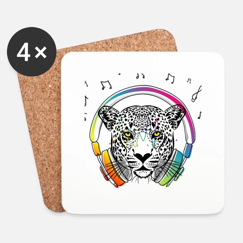 DJ Leopard mit Kopfhörern - Neon Farben - Musik - Untersetzer (4er-Set) - Weiß