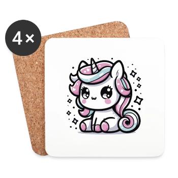 Mignonne petite licorne Kawaii Style 1 - Dessous de verre (lot de 4) - blanc - Devant