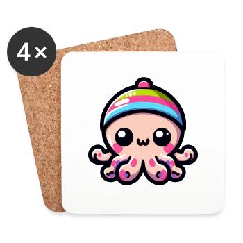 Cute Kawaii Baby Octopus - Coasters (set of 4) - white - Front
