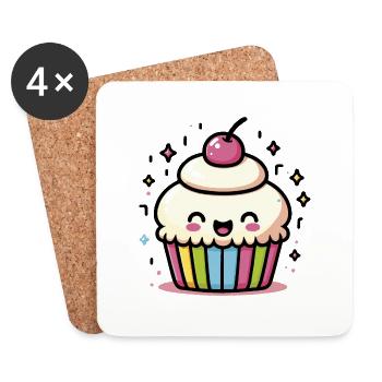 Kawaii Cupcake mignon - Dessous de verre (lot de 4) - blanc - Devant