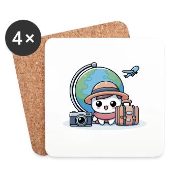 Cute Kawaii Little Explorer - Coasters (set of 4) - white - Front