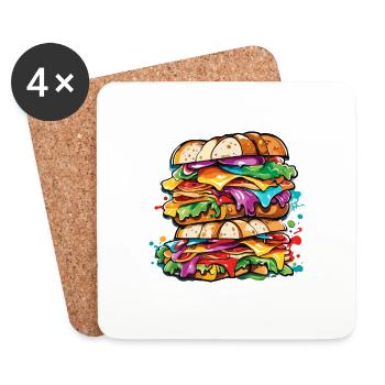 Sandwich / Sandwich / Nourriture / Épicerie - Dessous de verre (lot de 4) - blanc - Devant