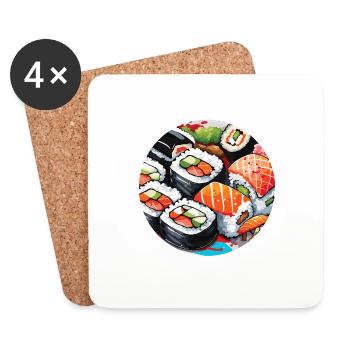 Sushi / Maki / Nigiri / Wasabi /Asiatisch - Untersetzer (4er-Set) - Weiß - Vorne