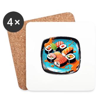 Sushi / Maki / Nigiri / Wasabi /Asiatisch - Untersetzer (4er-Set) - Weiß - Vorne