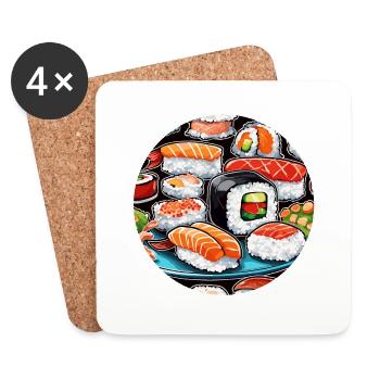 Sushi / Maki / Nigiri / Wasabi /Asiatisch - Untersetzer (4er-Set) - Weiß - Vorne