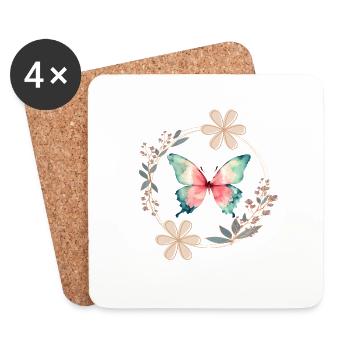Butterfly with flowers - ideal for bachelor party/birthday party - Coasters (set of 4) - white - Front