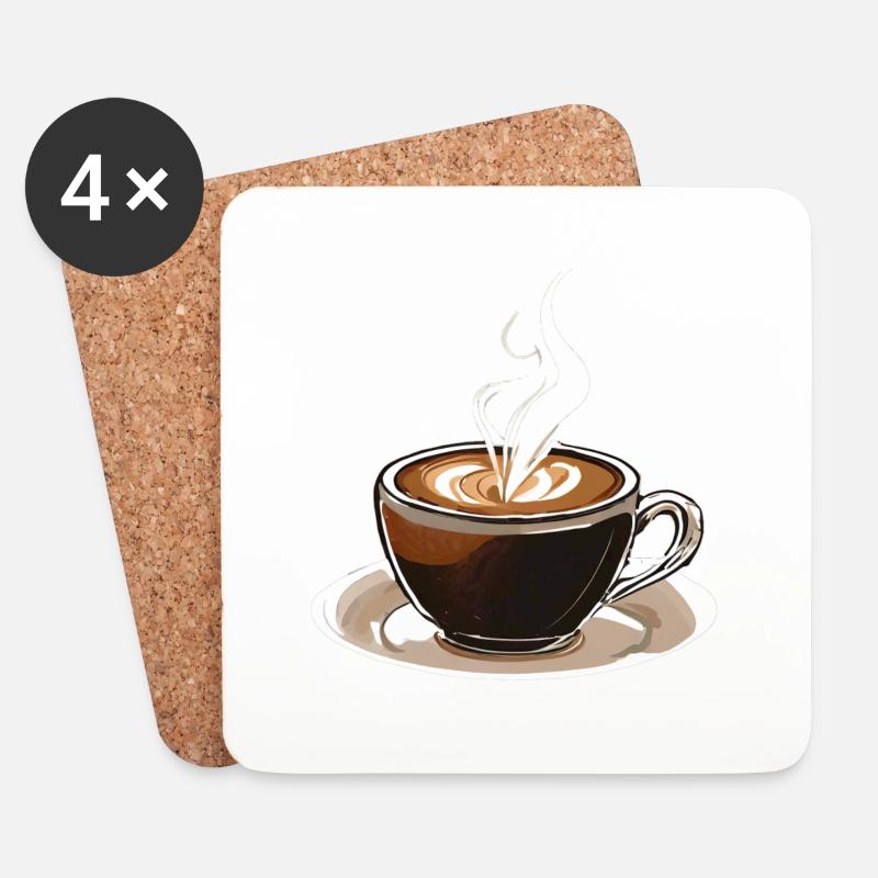 Tasse mit Kaffee - Untersetzer (4er-Set) - Weiß