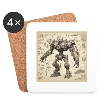 Blueprint / Sepia / Vintage / Retro / Robot - Coasters (set of 4) - white - Front
