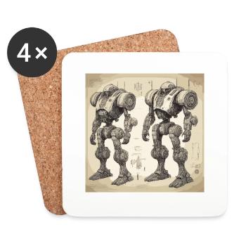 Blueprint / Sepia / Vintage / Retro / Robot - Coasters (set of 4) - white - Front