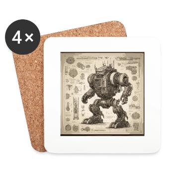Blueprint / Sepia / Vintage / Retro / Robot - Coasters (set of 4) - white - Front