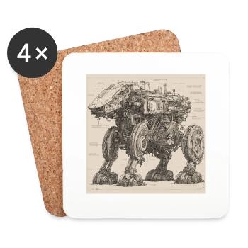 Blueprint / Sepia / Vintage / Retro / Robot - Coasters (set of 4) - white - Front