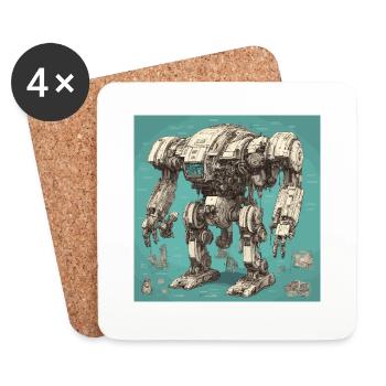 Blueprint / Sepia / Vintage / Retro / Robot - Coasters (set of 4) - white - Front
