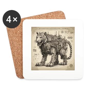 Blueprint / Sepia / Vintage / Retro / Robot - Coasters (set of 4) - white - Front