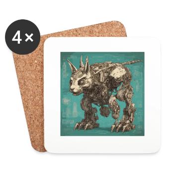 Blueprint / Sepia / Vintage / Retro / Robot - Coasters (set of 4) - white - Front