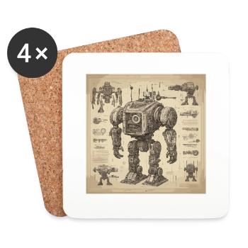 Bauplan / Sepia / Vintage / Retro / Roboter - Untersetzer (4er-Set) - Weiß - Vorne