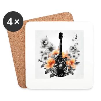 GITARRE IN BLÜTE - Untersetzer (4er-Set) - Weiß - Vorne