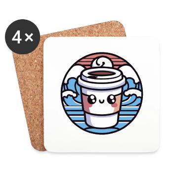 Cute Kawaii Coffee - Coasters (set of 4) - white - Front
