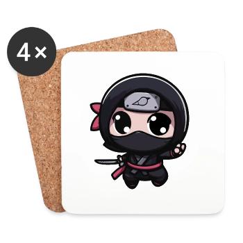Mignon Kawaii Chibi Ninja - Dessous de verre (lot de 4) - blanc - Devant