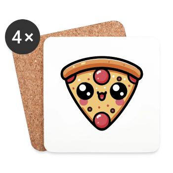 Süße Kawaii Chibi Pizza - Untersetzer (4er-Set) - Weiß - Vorne