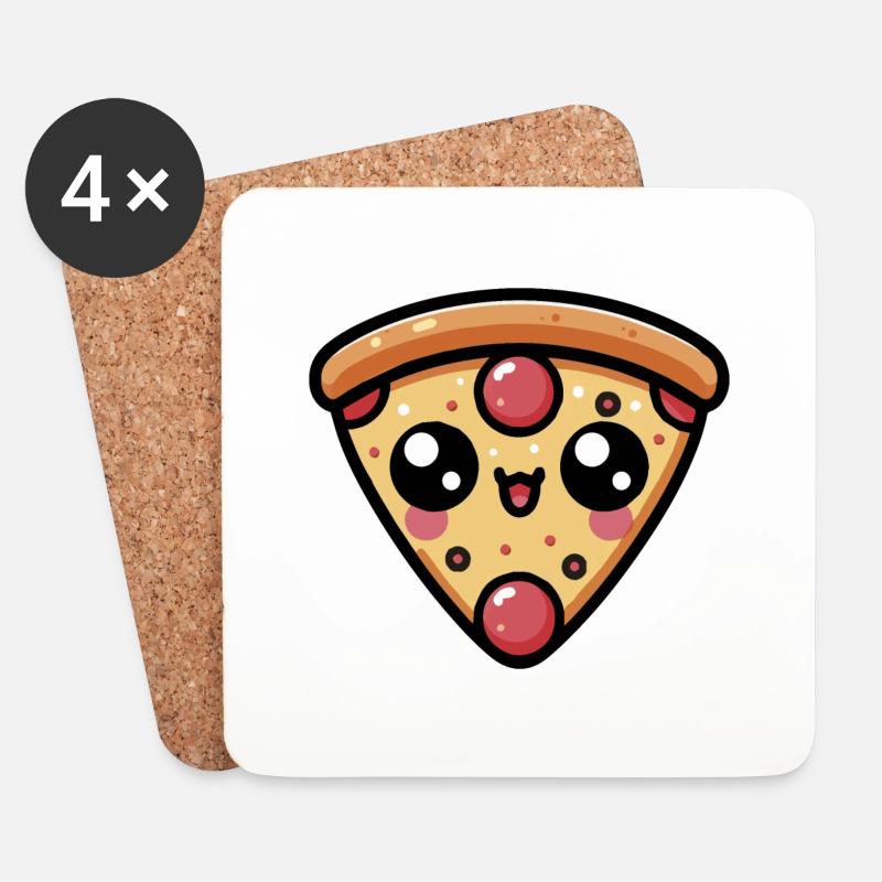 Süße Kawaii Chibi Pizza - Untersetzer (4er-Set) - Weiß