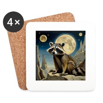 Waschbär ,Mond, Nacht, Sterne,Bär - Untersetzer (4er-Set) - Weiß - Vorne