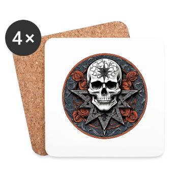 Crâne et pentagramme décorés dans le style gothique - Dessous de verre (lot de 4) - blanc - Devant