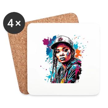 Rappeur / Hip Hop / Chanson / Cool / Rimes / Beat - Dessous de verre (lot de 4) - blanc - Devant