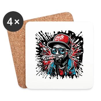 Rappeur / Hip Hop / Chanson / Cool / Rimes / Beat - Dessous de verre (lot de 4) - blanc - Devant