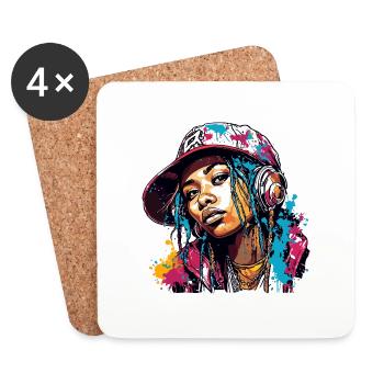 Rappeur / Hip Hop / Chanson / Cool / Rimes / Beat - Dessous de verre (lot de 4) - blanc - Devant