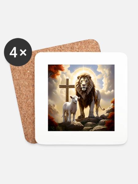 A strong Lion and a Lamb 2 - Coasters (set of 4) - white