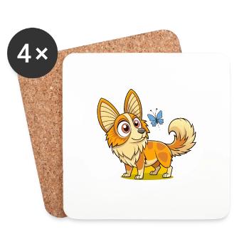 Curious Papillon Investigating Butterfly - Coasters (set of 4) - white - Front