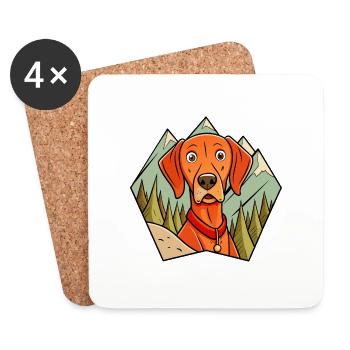 Alert Vizsla on Hike - Coasters (set of 4) - white - Front