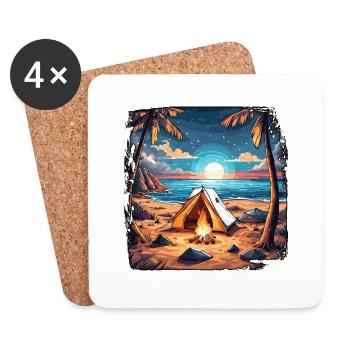Forêt / Sauvage / Tente / Sauvage / Arbres / Vie - Dessous de verre (lot de 4) - blanc - Devant