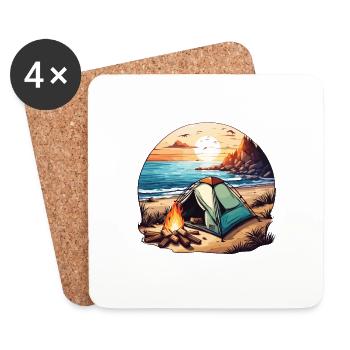 Forêt / Sauvage / Tente / Sauvage / Arbres / Vie - Dessous de verre (lot de 4) - blanc - Devant