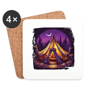 Forêt / Sauvage / Tente / Sauvage / Arbres / Vie - Dessous de verre (lot de 4) - blanc - Devant