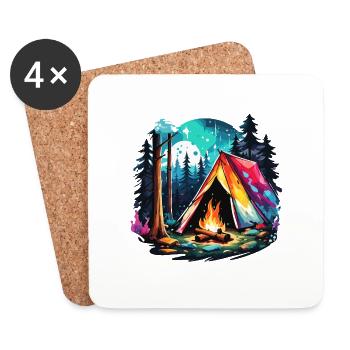 Forêt / Sauvage / Tente / Sauvage / Arbres / Vie - Dessous de verre (lot de 4) - blanc - Devant