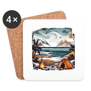 Forêt / Sauvage / Tente / Sauvage / Arbres / Vie - Dessous de verre (lot de 4) - blanc - Devant