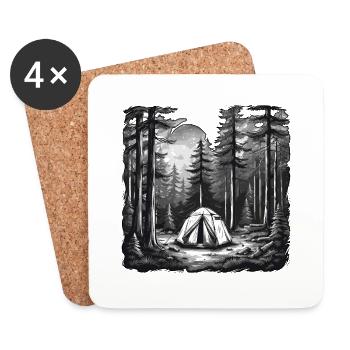 Forêt / Sauvage / Tente / Sauvage / Arbres / Vie - Dessous de verre (lot de 4) - blanc - Devant