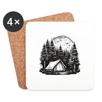 Forêt / Sauvage / Tente / Sauvage / Arbres / Vie - Dessous de verre (lot de 4) - blanc - Devant