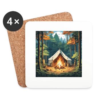 Forêt / Sauvage / Tente / Sauvage / Arbres / Vie - Dessous de verre (lot de 4) - blanc - Devant