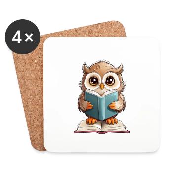 Owl Reading Books - Coasters (set of 4) - white - Front