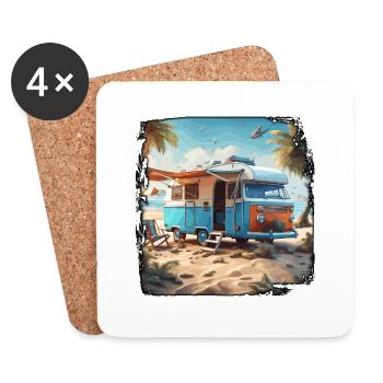Camping-car / Camping-car / camping / Roadtrip / Voyage - Dessous de verre (lot de 4) - blanc - Devant