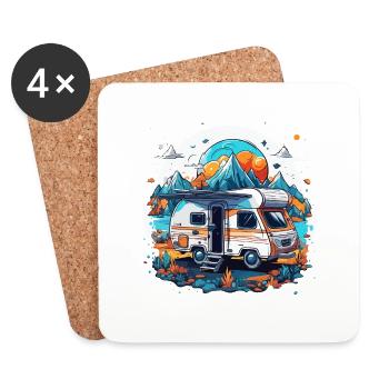 Camping-car / Camping-car / camping / Roadtrip / Voyage - Dessous de verre (lot de 4) - blanc - Devant