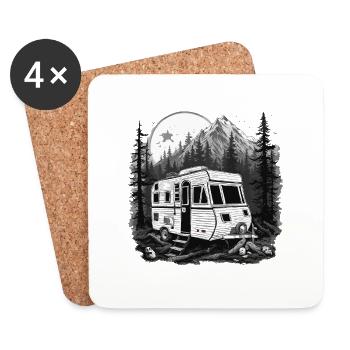 Camping-car / Camping-car / camping / Roadtrip / Voyage - Dessous de verre (lot de 4) - blanc - Devant