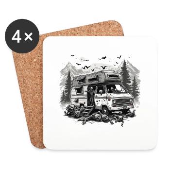 Camping-car / Camping-car / camping / Roadtrip / Voyage - Dessous de verre (lot de 4) - blanc - Devant